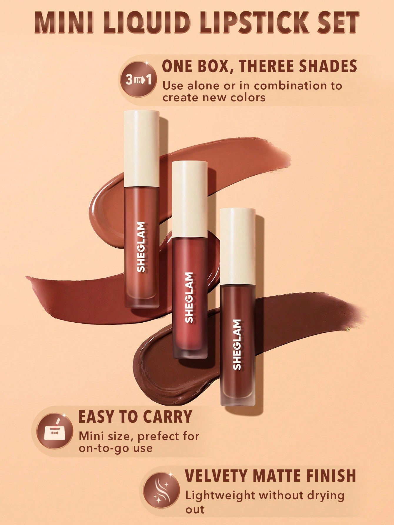 17241413506e83435ae85a880638d707a6fb7e8907 Matte Allure Mini Liquid Lipstick 3pcs Set - Sweet Thing - Image 1