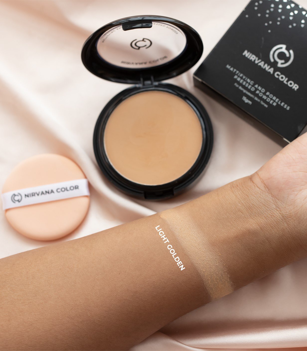 3-updated NIRVANA COLOR MATTIFYING PRESSED POWDER LIGHT GOLDEN P03 - Image 1